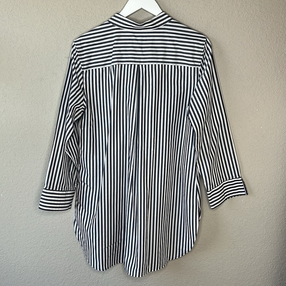 Foxcroft NYC Heritage Non Iron Grey and White Striped Button Down Shirt Size 12 - Picture 5 of 10